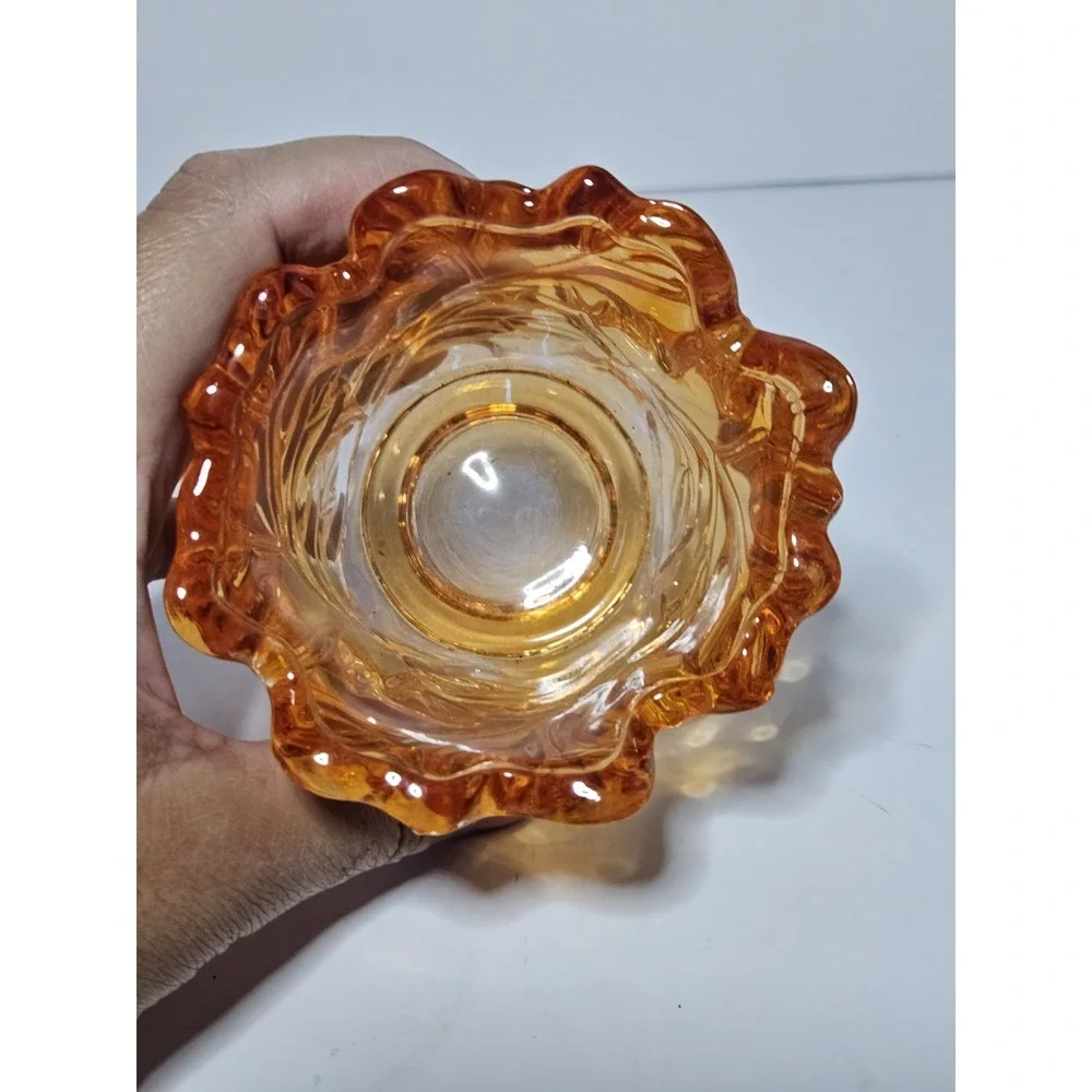 PartyLite Amber Glass Oak Leaf Footed Votive Candle Holder Vintage Fall Decor